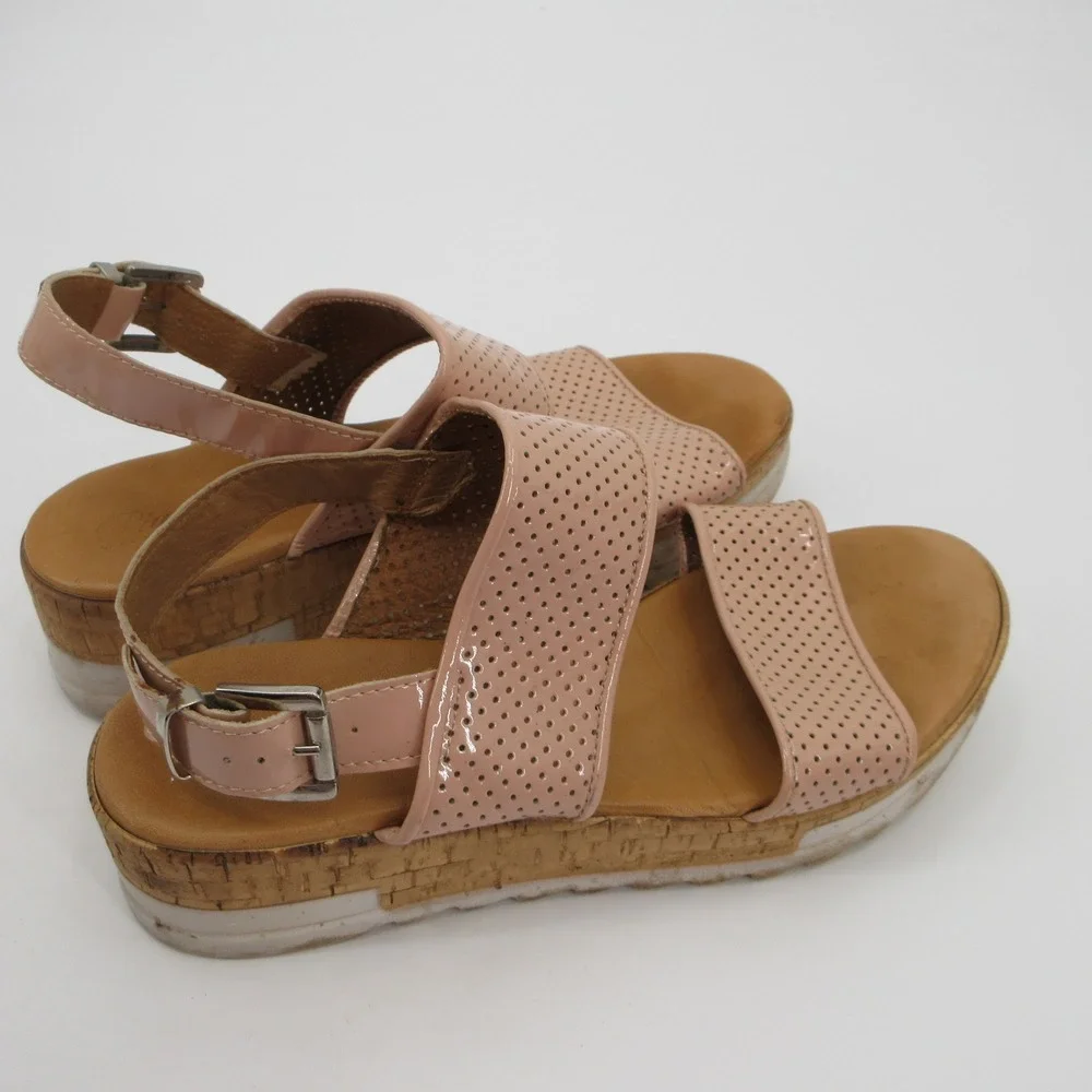 Piampiani Pink Perforated Patent Leather Platform Slingback Sandals Italy
